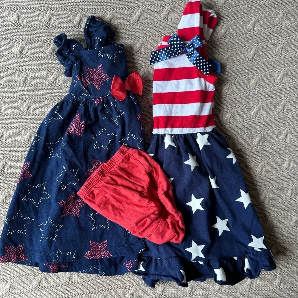 EUC Carter’s 3pc Baby Girl 4th of July Dress Bundle, Stars and Stripes, 18 Mo